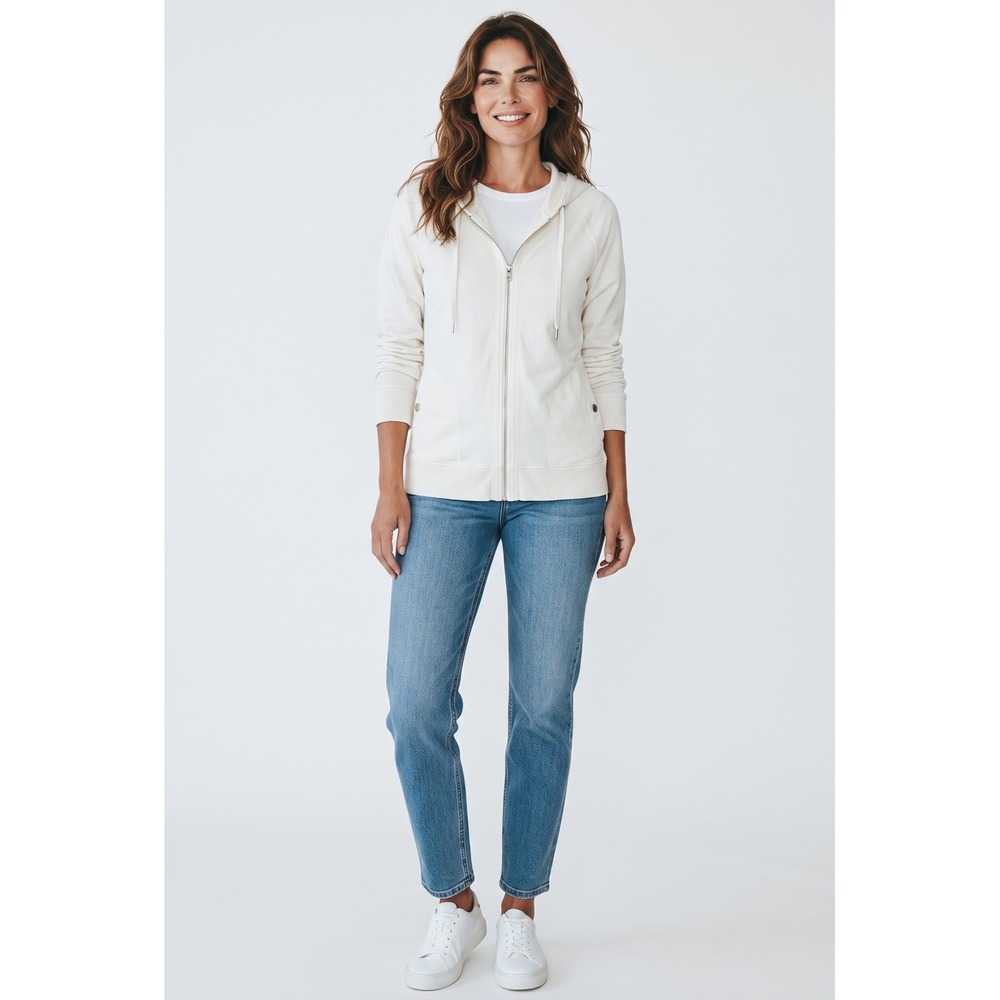 Ann Taylor LOFT Womens White Full Zip Hoodie French Terry Sweatshirt Size L